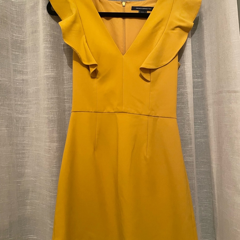 French Connection Mustard Ruffle Mini Dress